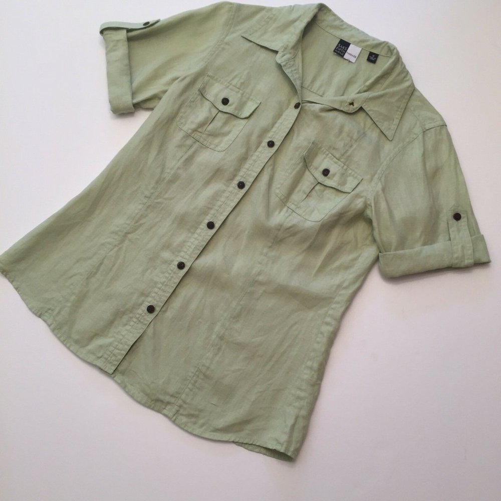 Saks Fifth Ave Short Sleeve Linen Blouse Shirt